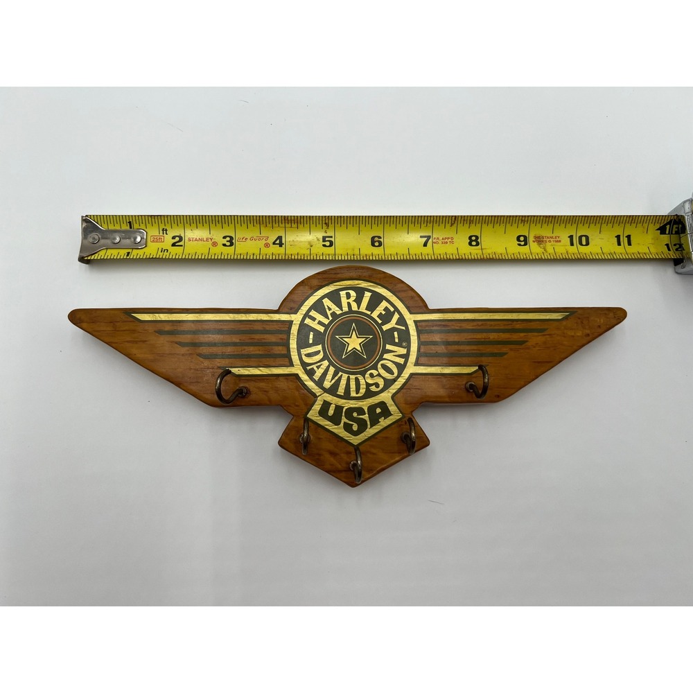 Harley Davidson USA Wooden Key Rack Wall Mount Winged Logo 5 Hook Handcrafted - Picture 8 of 8
